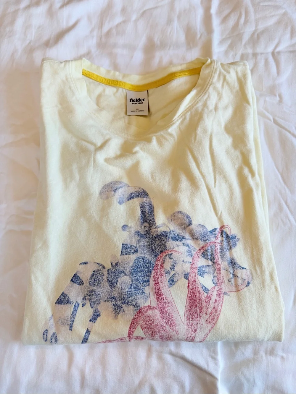 Bonobos Pale Yellow Graphic Tee with Pink & Blue Accents